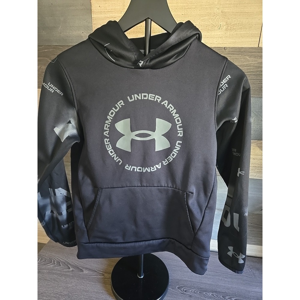 UNDER‎ ARMOUR YOUTH/ JUNIORS COLD GEAR BLACK AND GREY PULLOVER SIZE MED PREOWNED